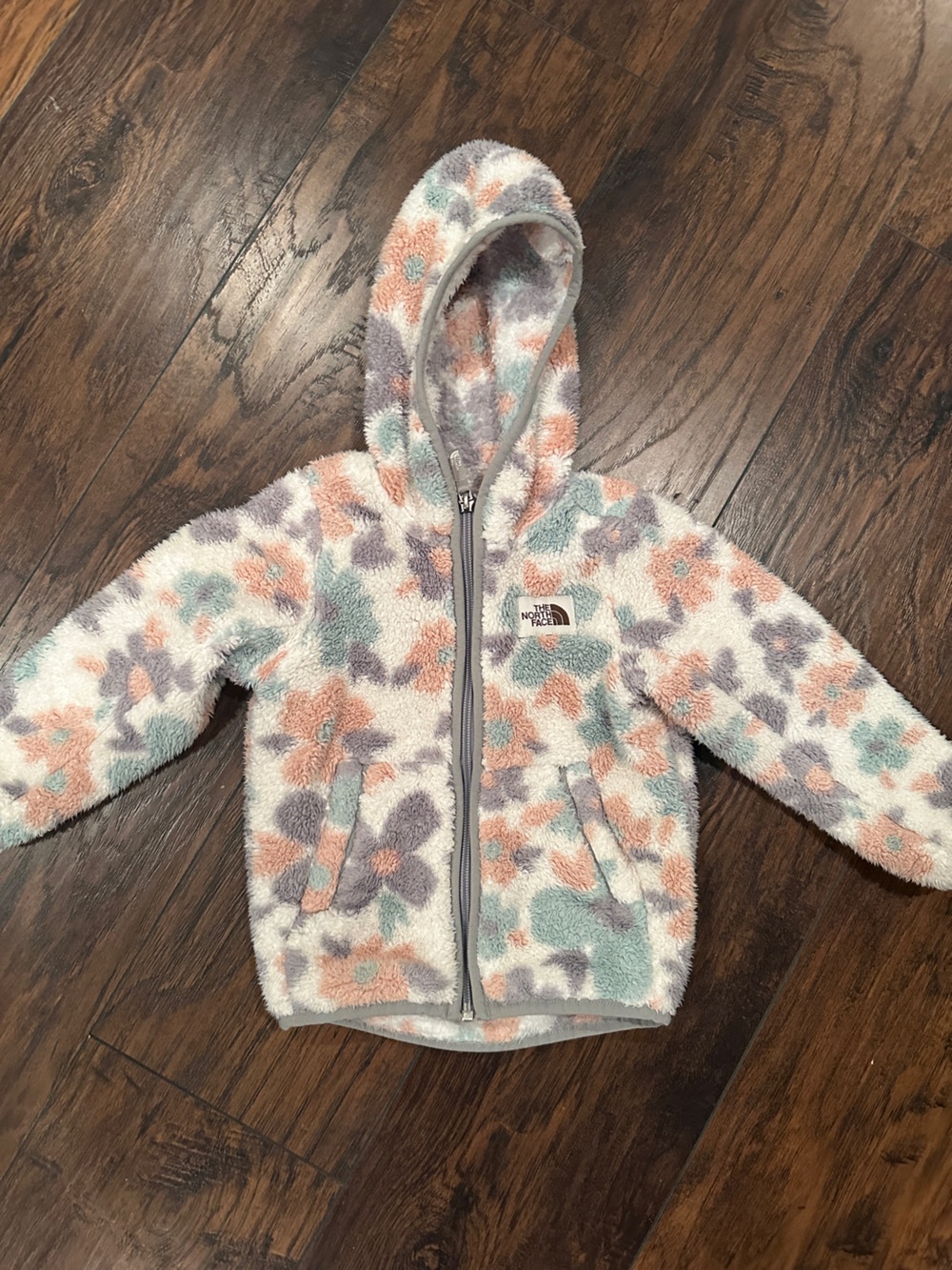 The North Face Kids Floral Sherpa Zip Hoodie - White, Peach, Mint, Lavender